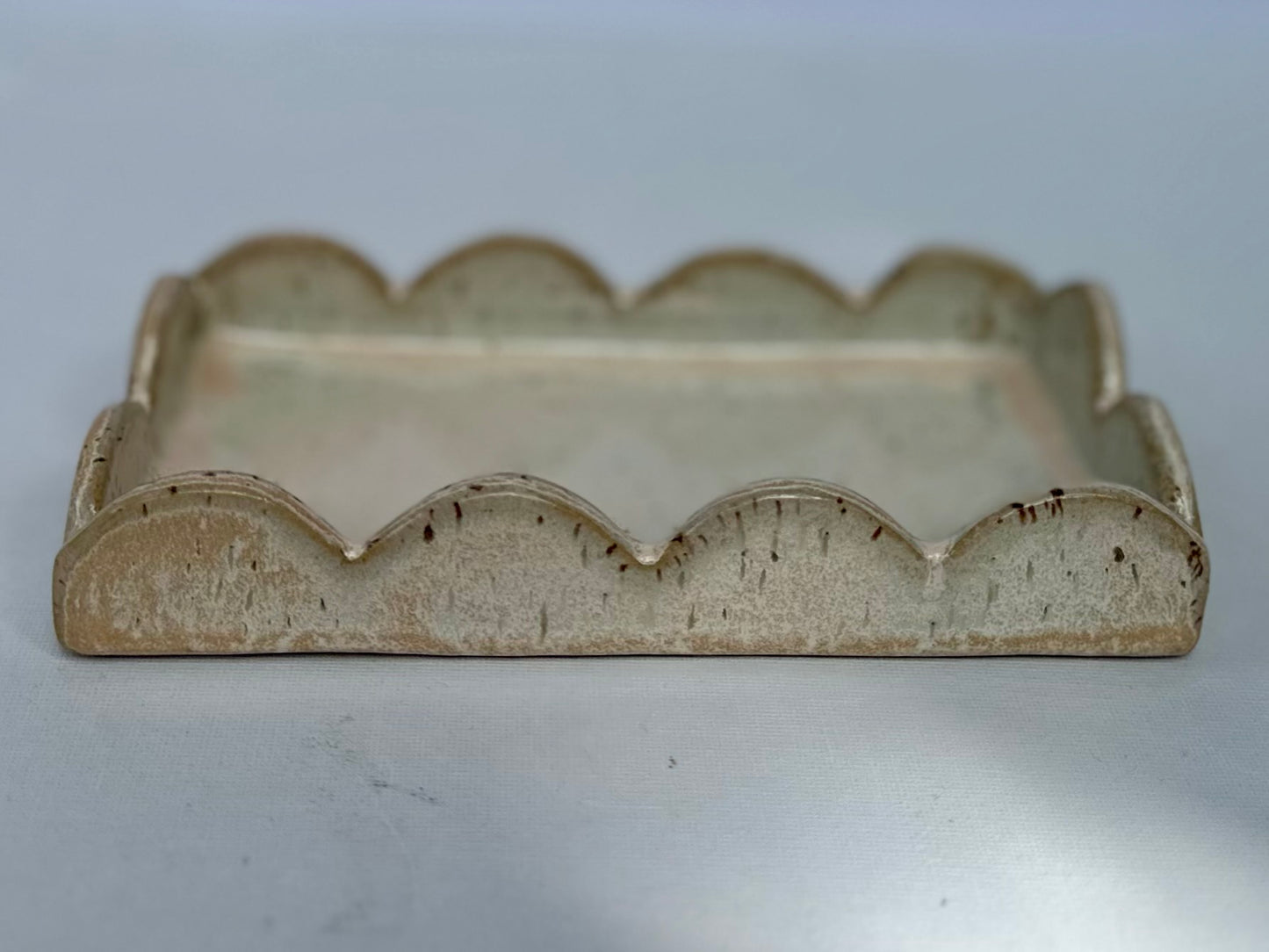 White with Blush Pink Edges Speckled Scalloped Tray