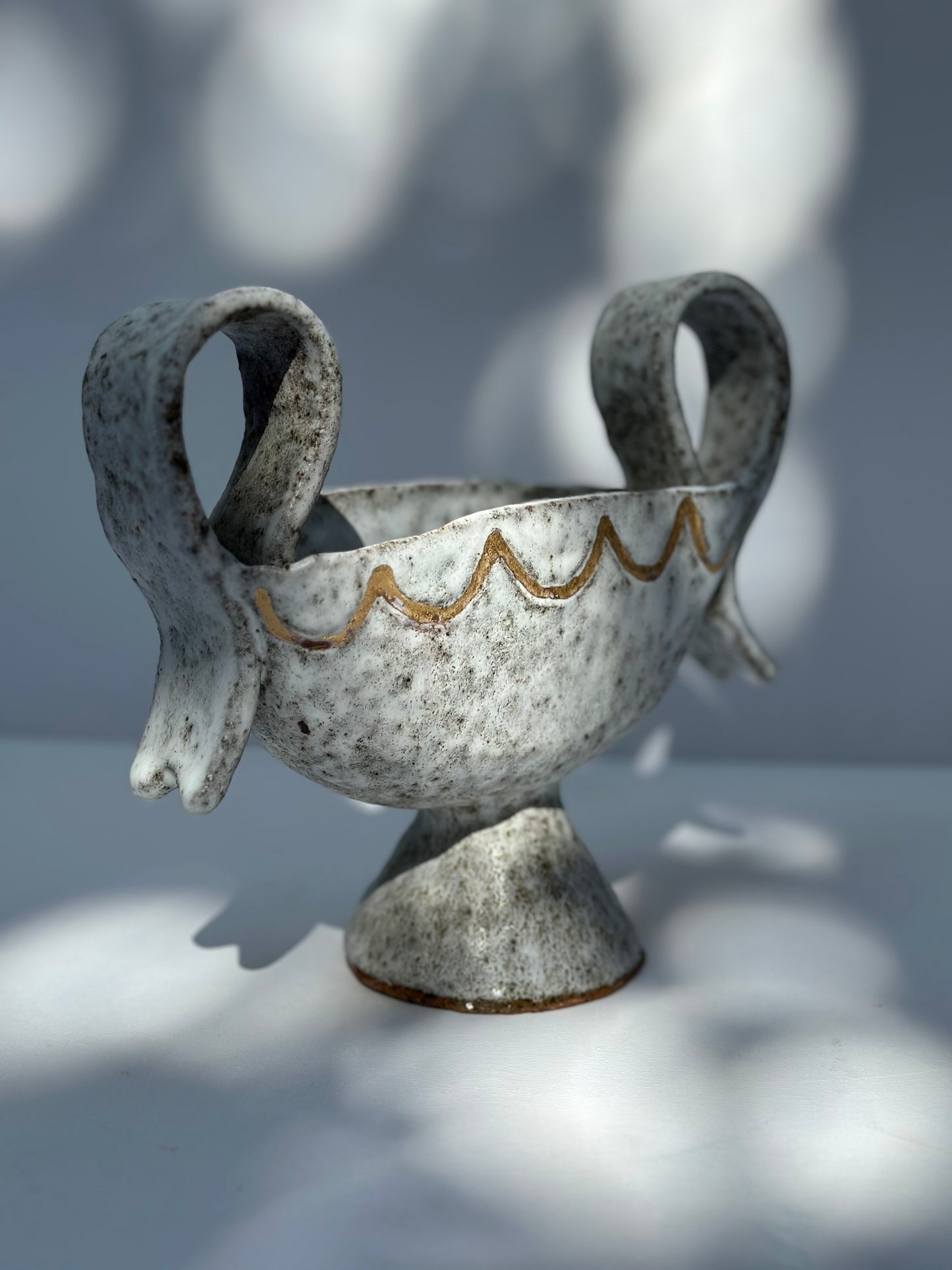 Fiona, Matte White Speckled Trophy with Loop Handles