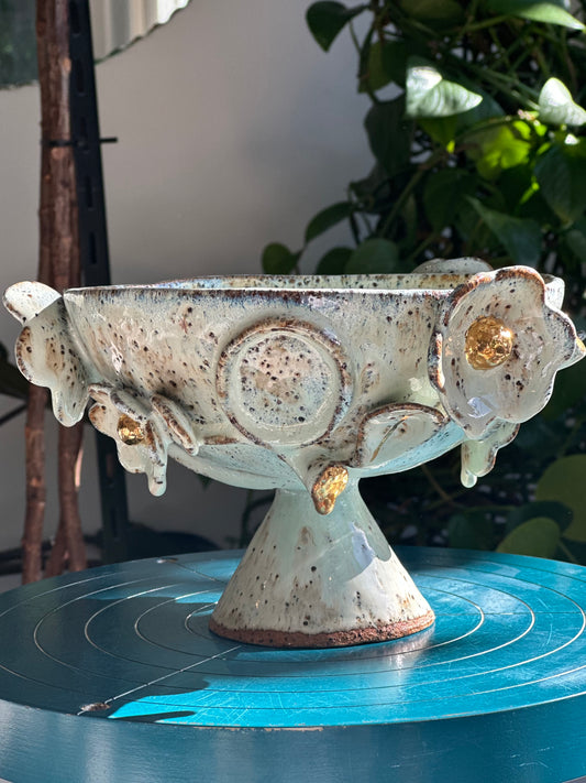 Green Speckled Pedestal Bowl