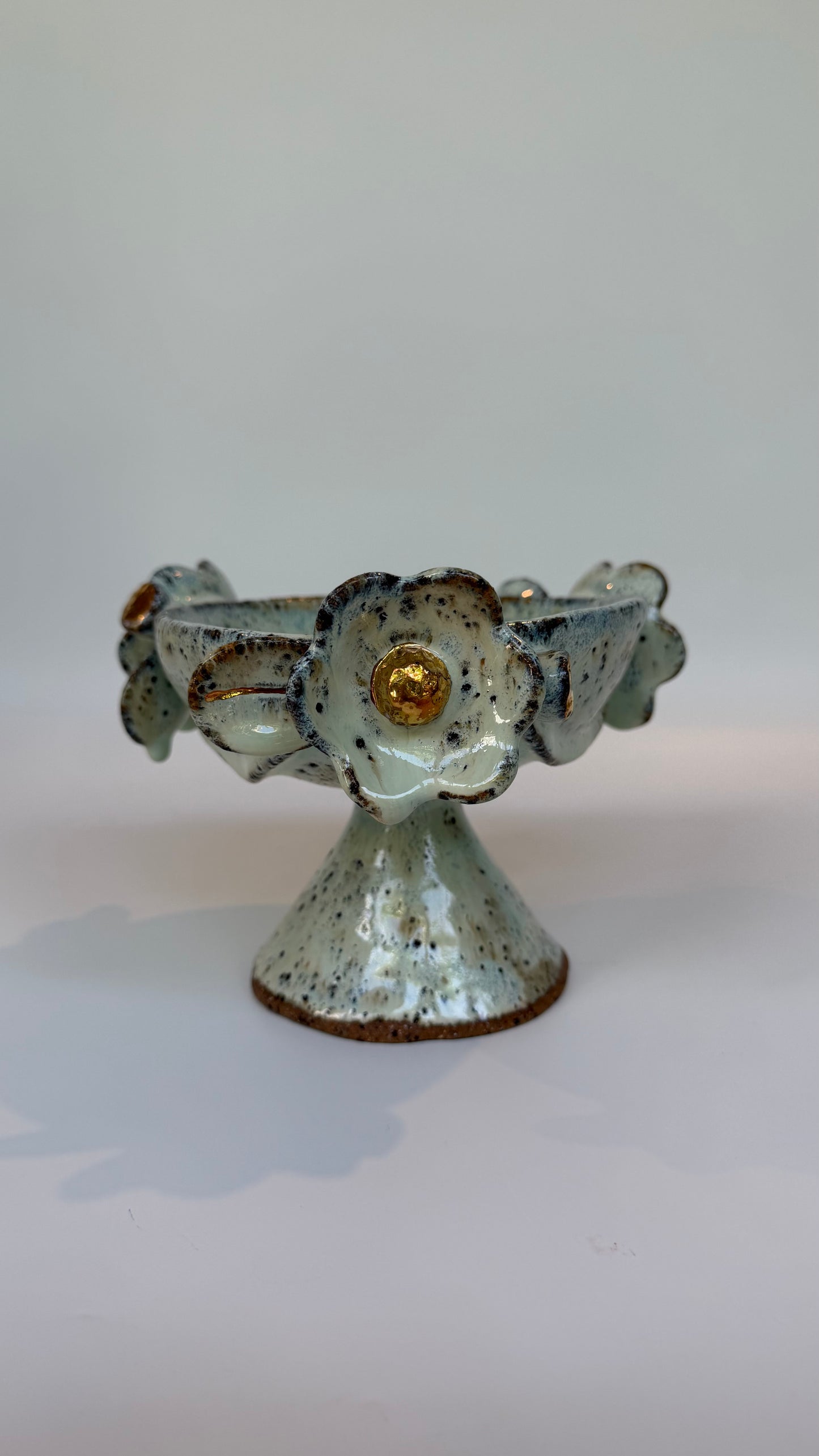 Green Speckled Bowl with Gold Lustered Blooms - Camila