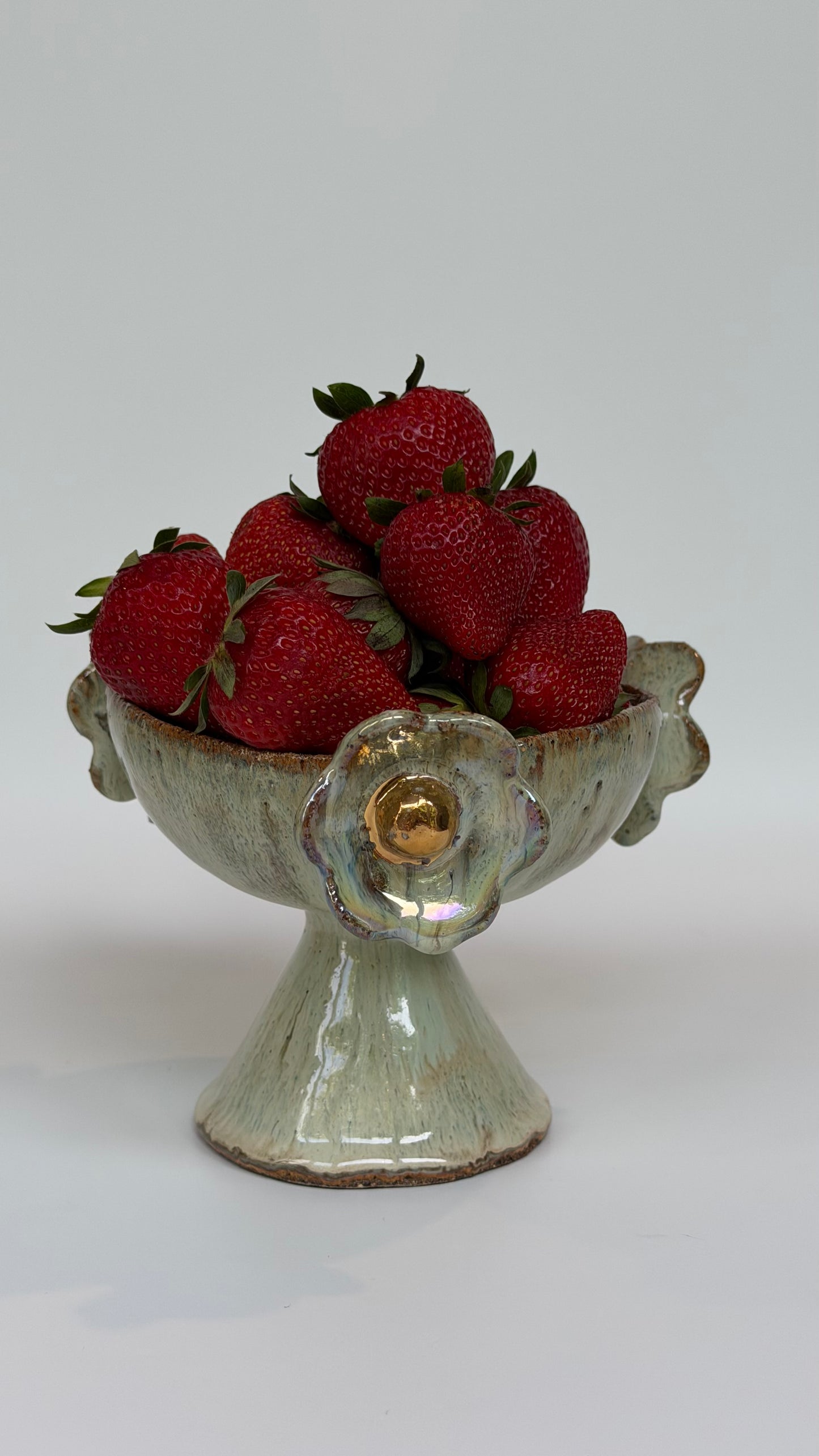 Green Speckled Bowl with Gold Lustered Blooms - Marguerite