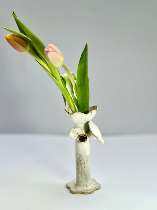 White Honey Speckle Flowers and Flame Vase