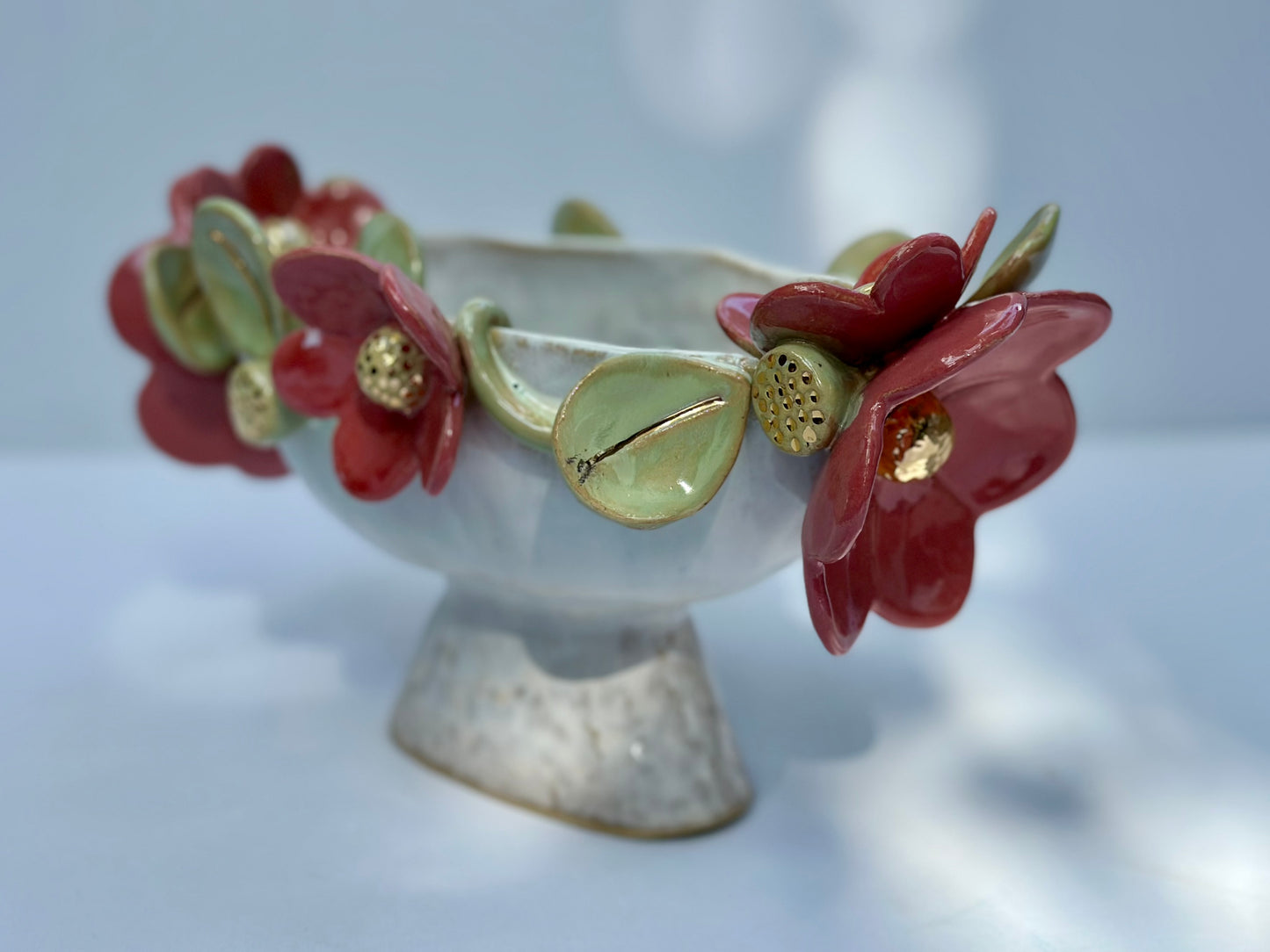 Charlotte, White Trophy with Gold Lustered Blooms and Leaves