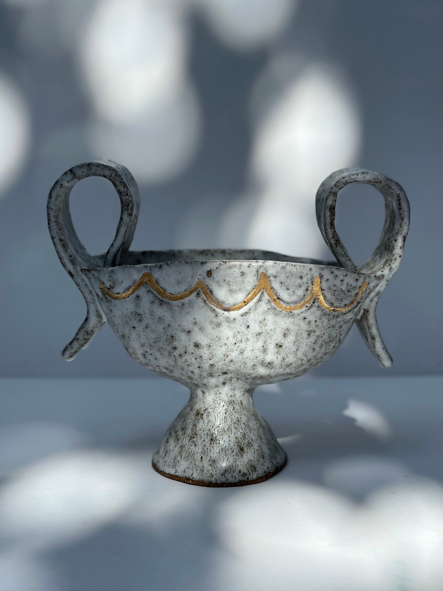 Fiona, Matte White Speckled Trophy with Loop Handles