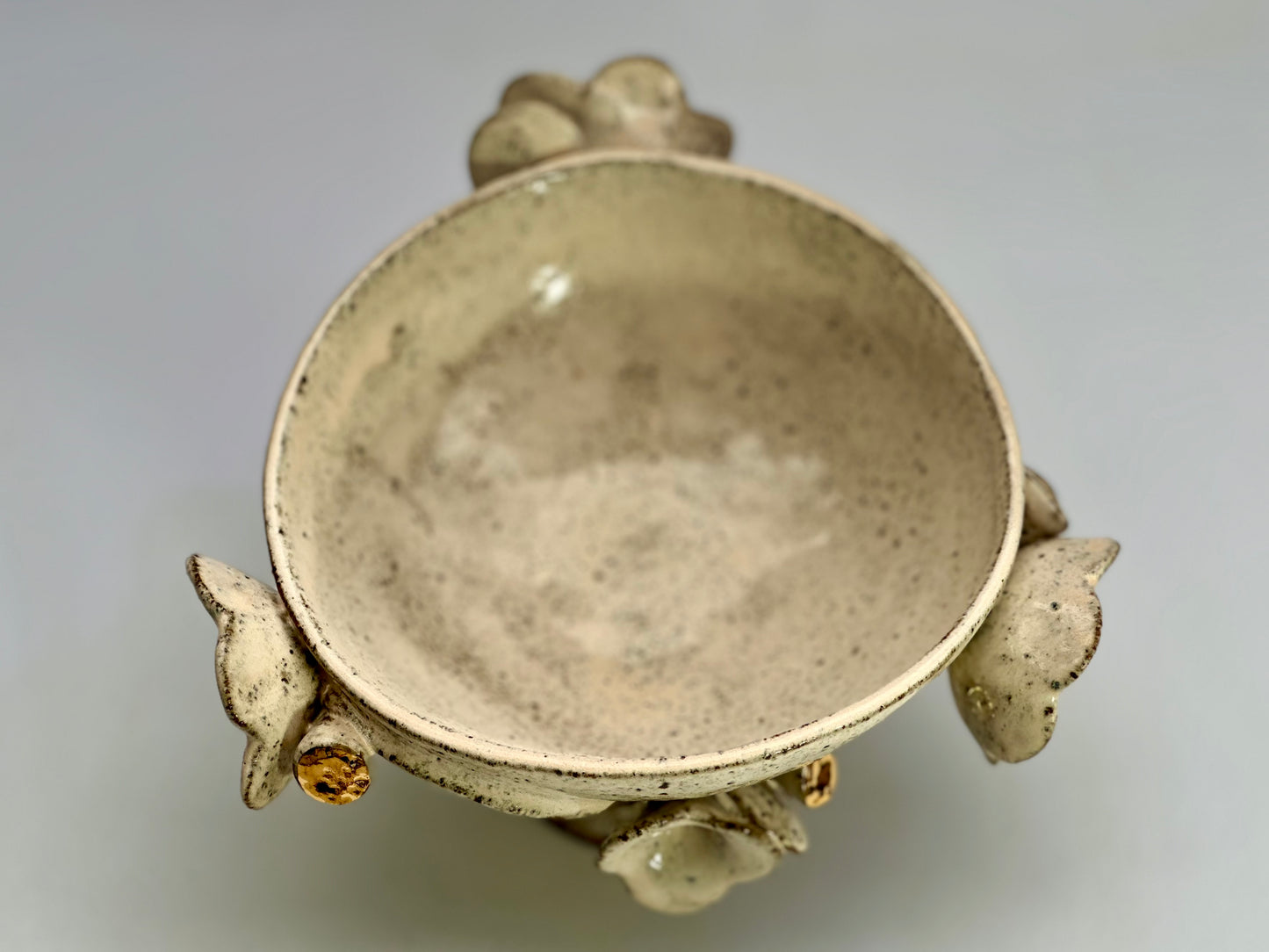 Soft Blossom Pink Speckled Bowl with Gold Lustered Blooms