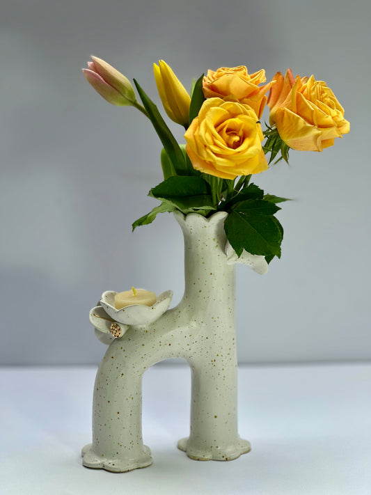 Matte White Speckle Flowers and Flame Vase