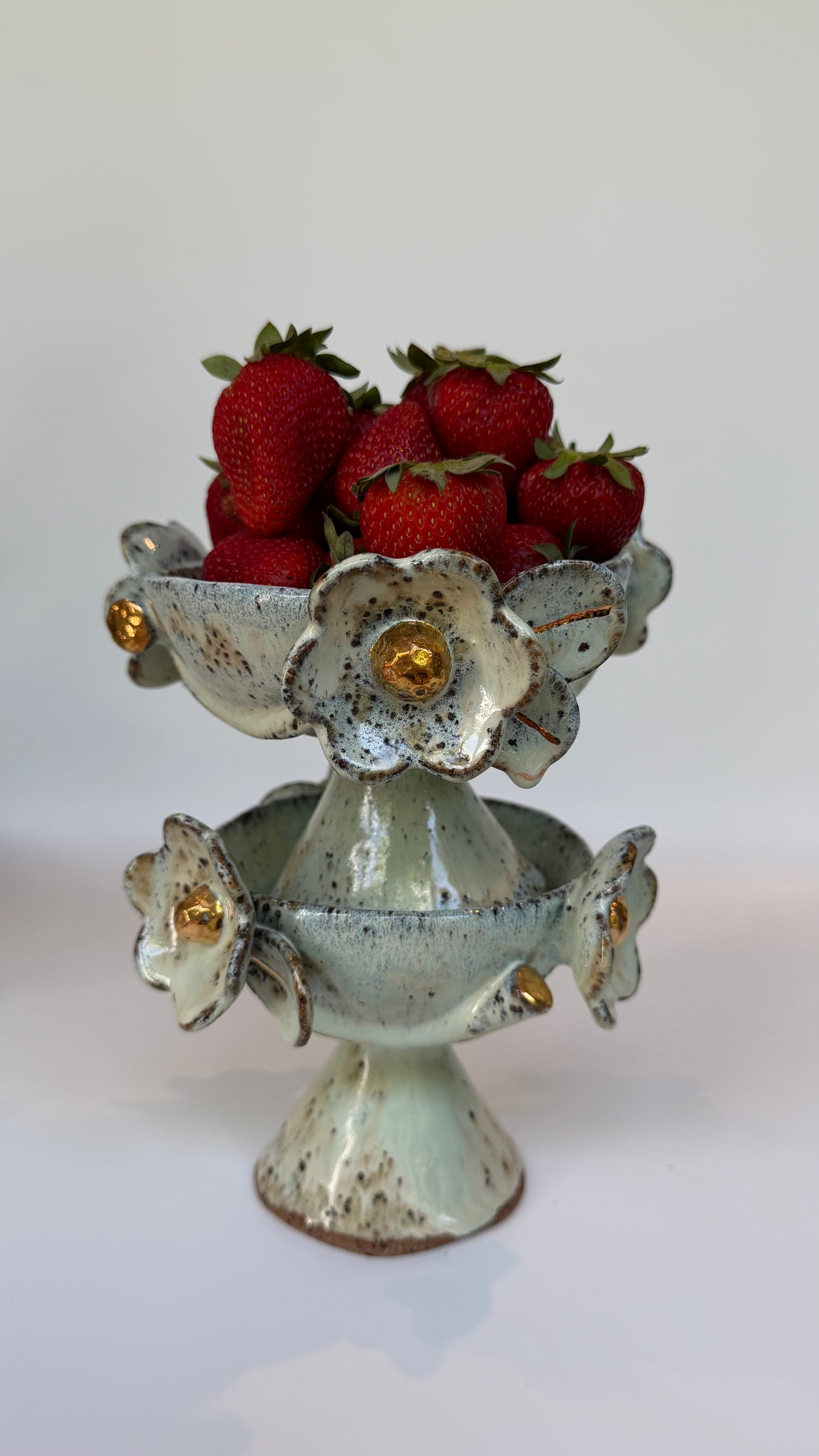 Green Speckled Bowl with Gold Lustered Blooms - Elle