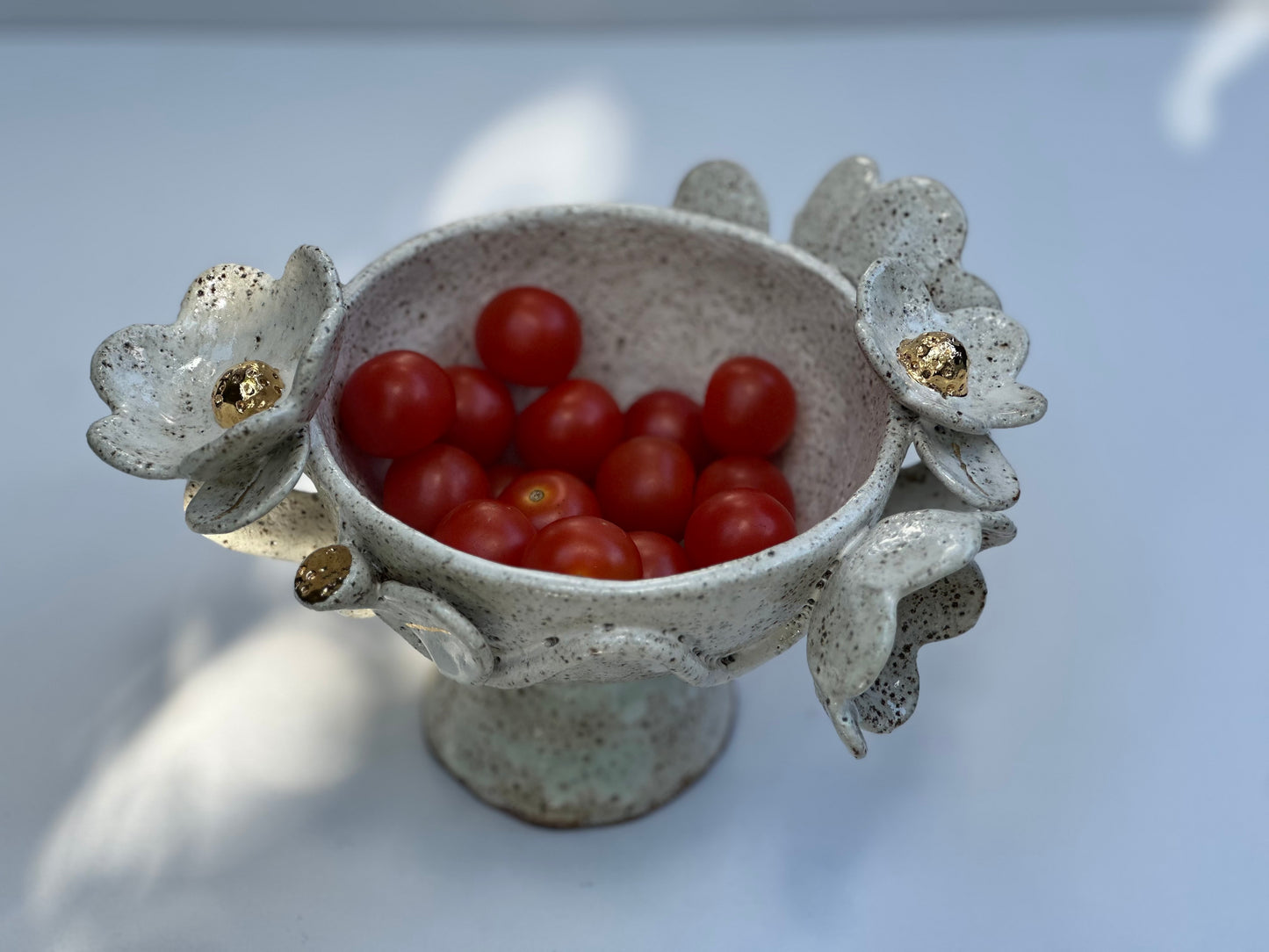 Eden, White Blossom Speckled Bowl with Gold Lustered Blooms