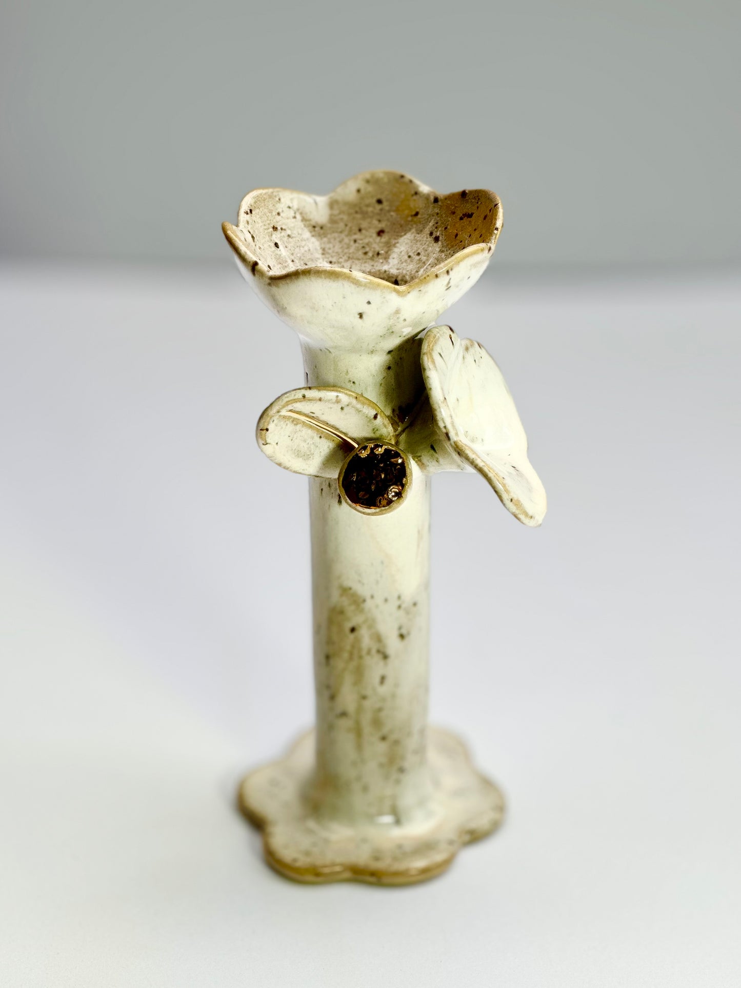 White Honey Speckle Flowers and Flame Vase