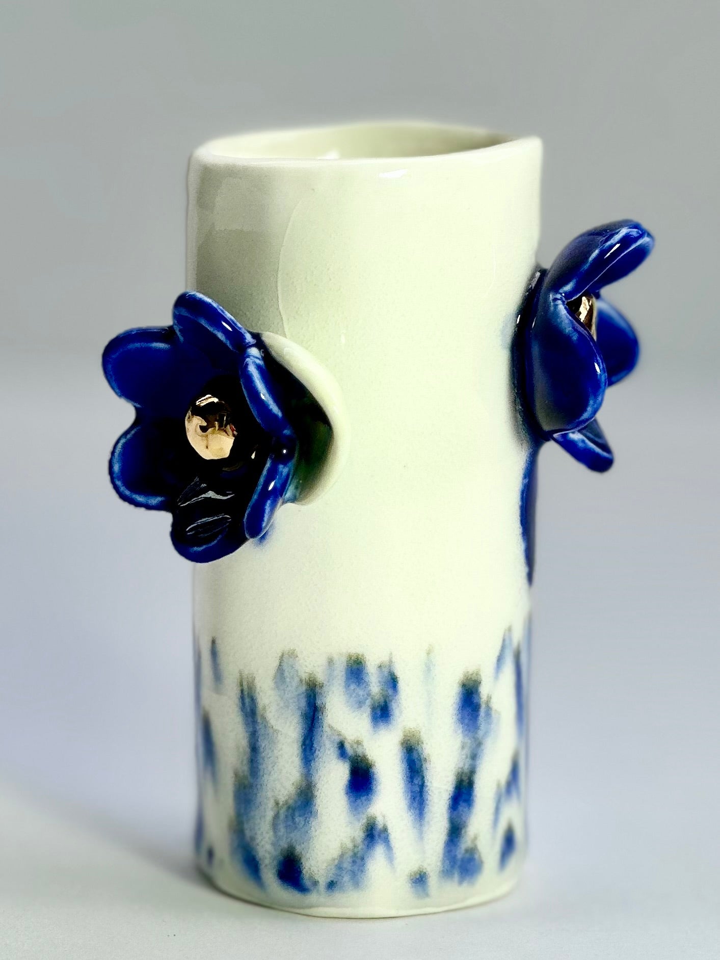 Porcelain Vase with Melting Blue Flowers