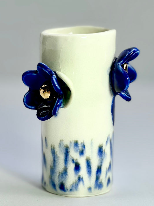 Porcelain Vase with Melting Blue Flowers