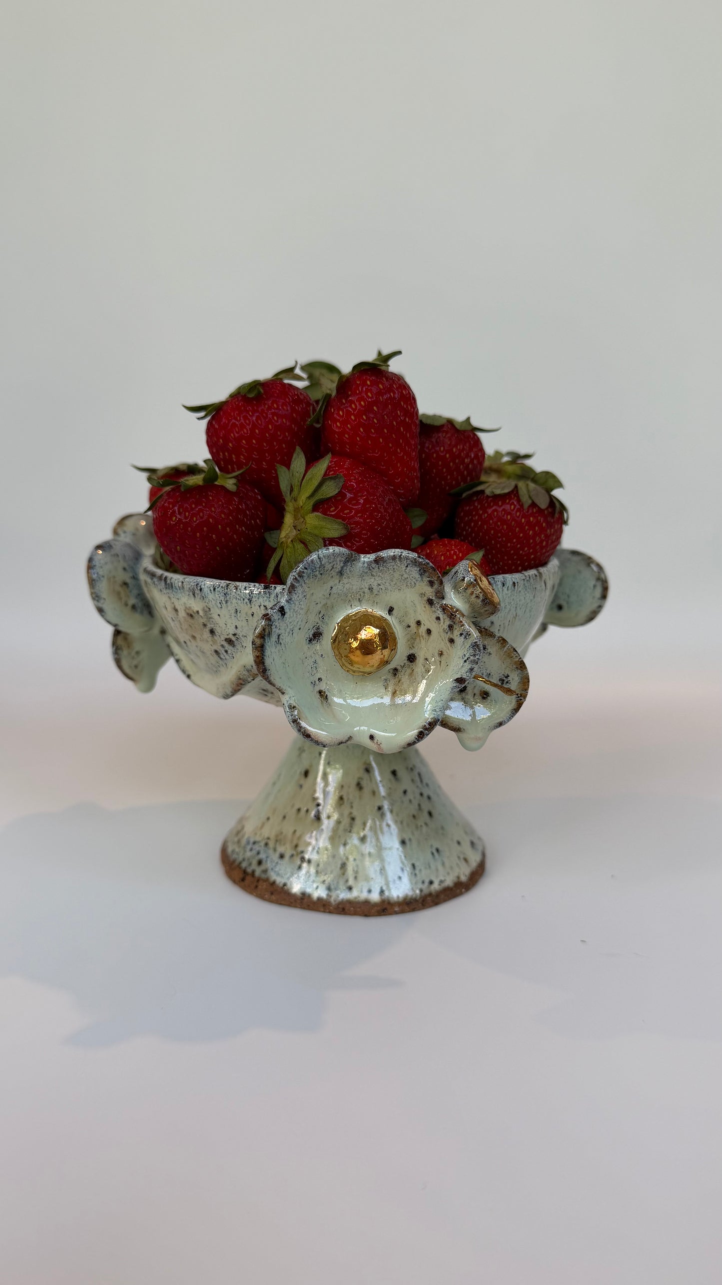 Green Speckled Bowl with Gold Lustered Blooms - Camila