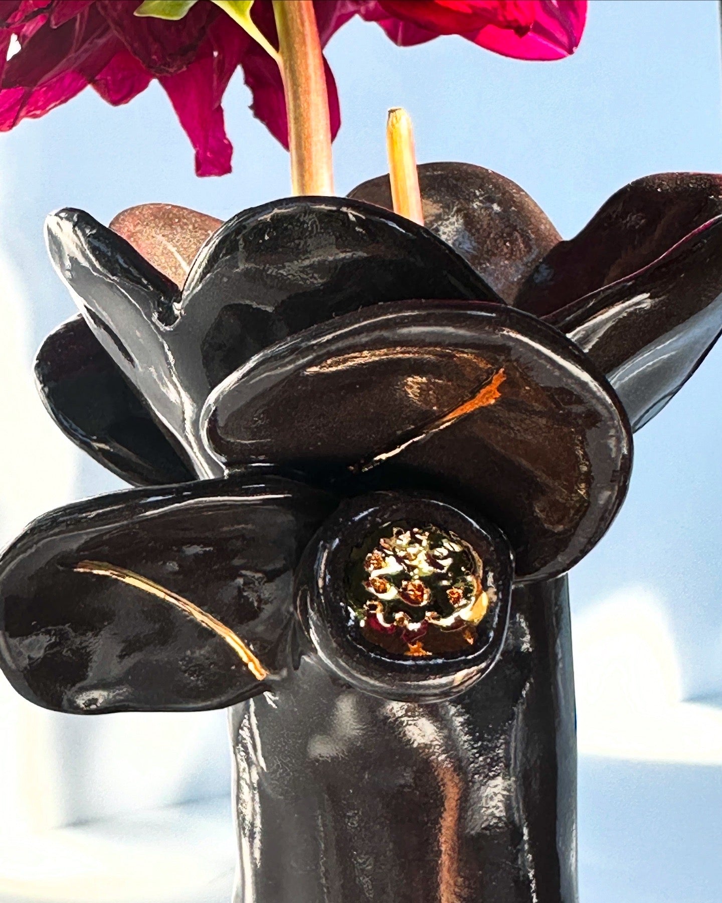 Flower and Flame Vase, Gloss Black