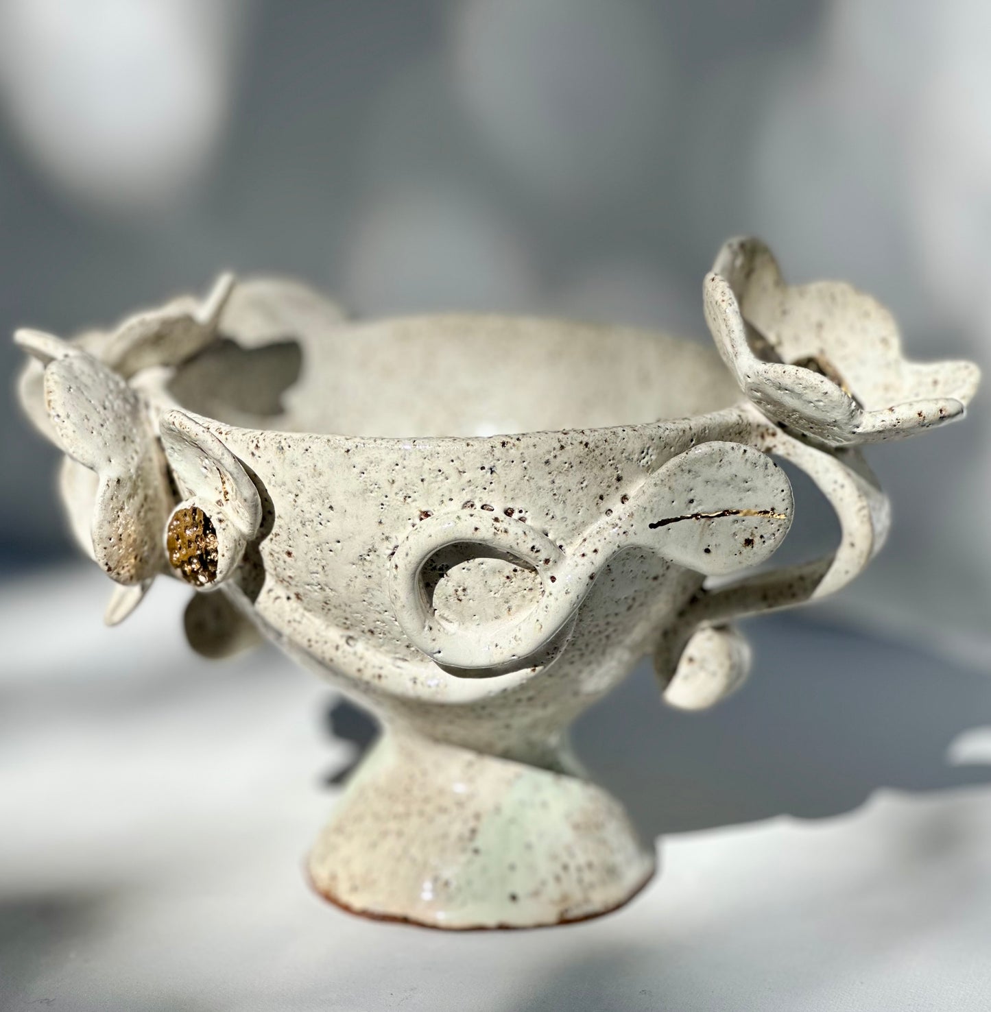 Eden, White Blossom Speckled Bowl with Gold Lustered Blooms