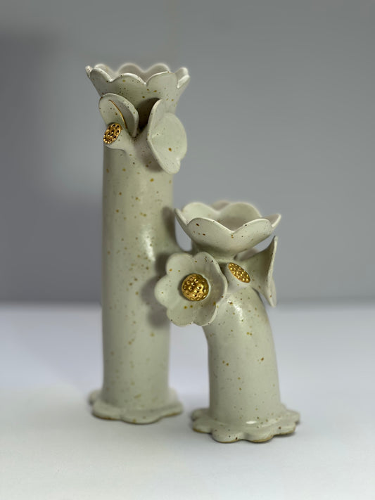 Matte White Speckle Flowers and Flame Vase, Large