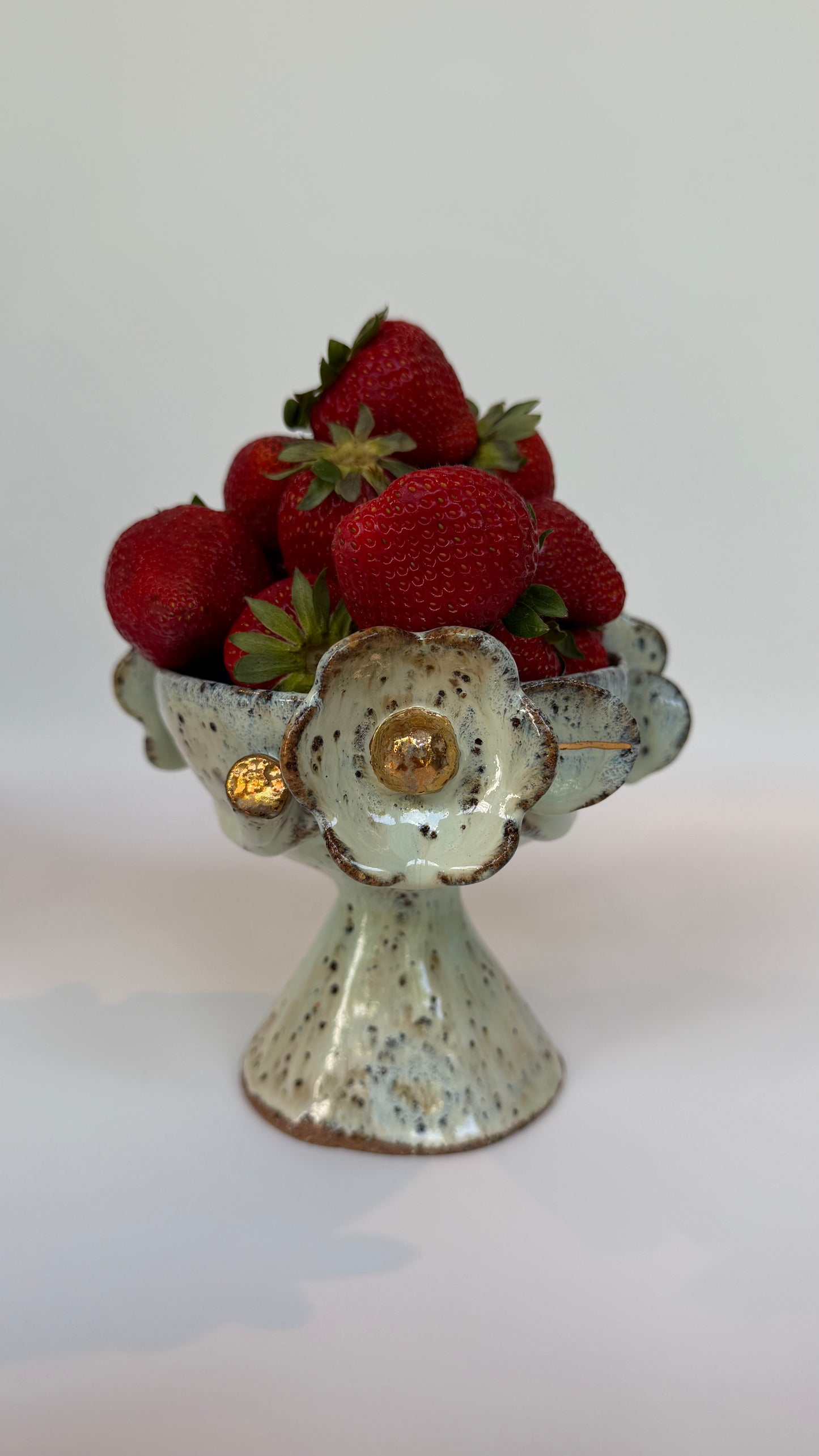 Green Speckled Bowl with Gold Lustered Blooms - Elle