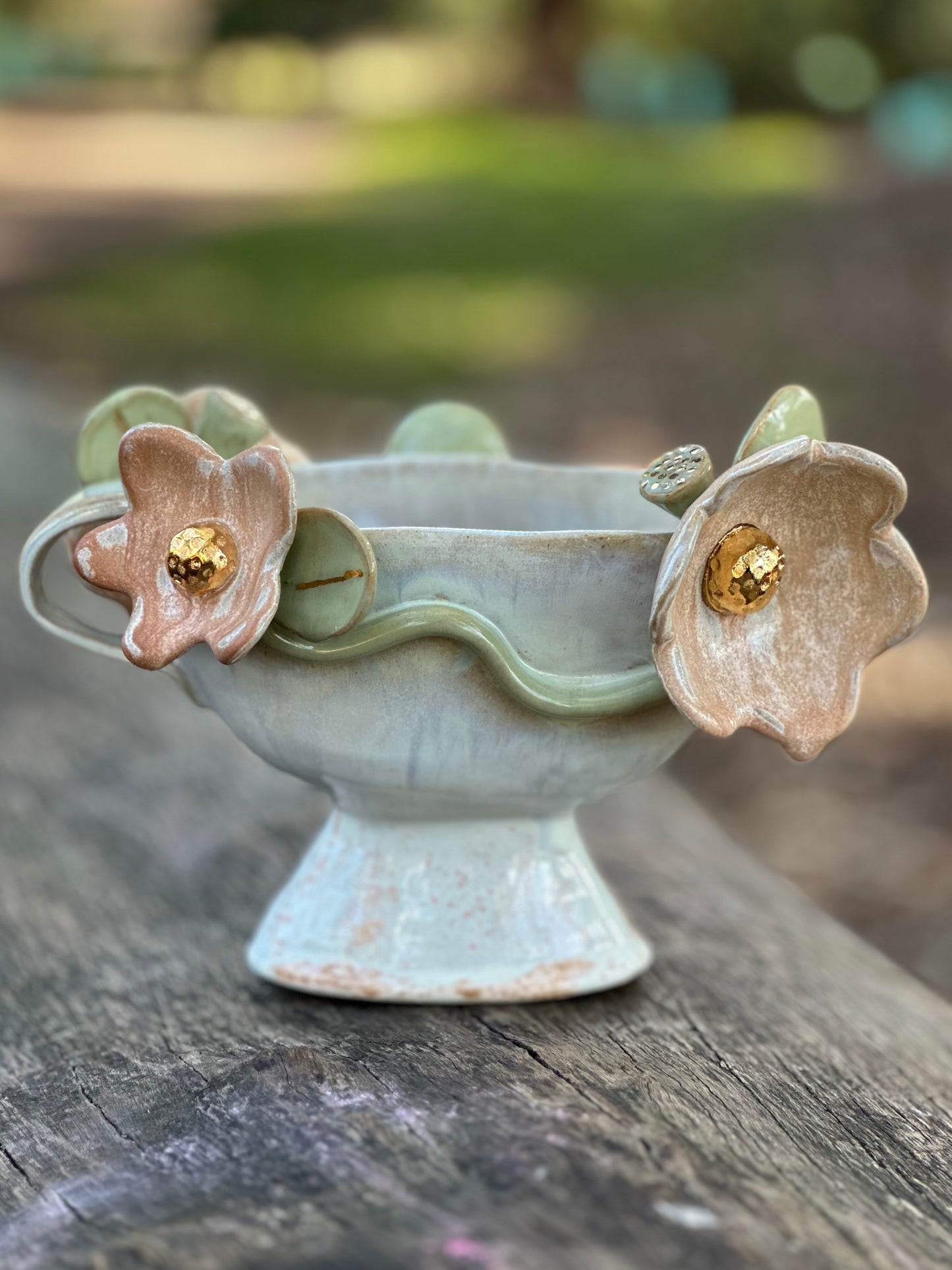 Eloise, White Trophy with Gold Lustered Blooms and Leaves