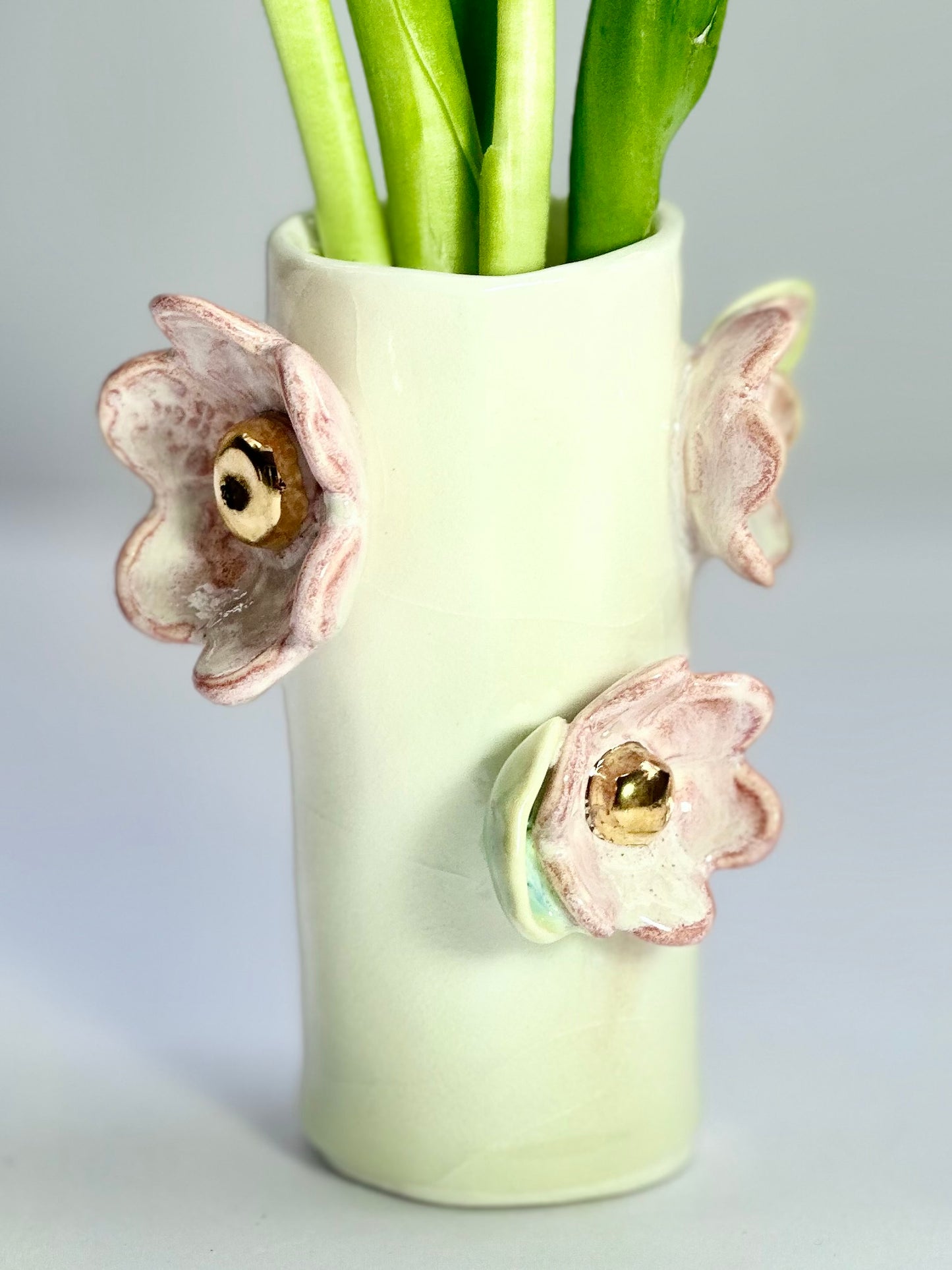 White Porcelain Vase with Pink Flowers, 13